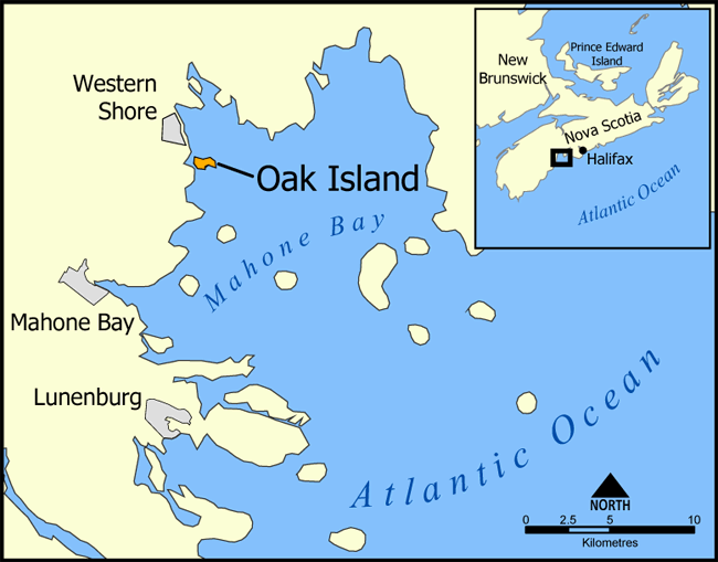 Location of Oak Island, Nova Scotia, Canada